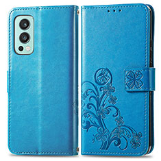 Coque Portefeuille Fleurs Livre Cuir Etui Clapet pour OnePlus Nord 2 5G Bleu