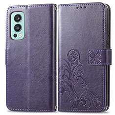 Coque Portefeuille Fleurs Livre Cuir Etui Clapet pour OnePlus Nord 2 5G Violet