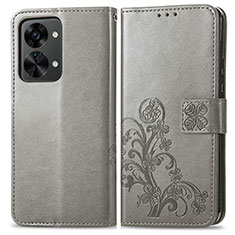 Coque Portefeuille Fleurs Livre Cuir Etui Clapet pour OnePlus Nord 2T 5G Gris