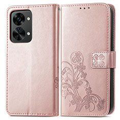 Coque Portefeuille Fleurs Livre Cuir Etui Clapet pour OnePlus Nord 2T 5G Or Rose