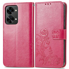 Coque Portefeuille Fleurs Livre Cuir Etui Clapet pour OnePlus Nord 2T 5G Rose Rouge