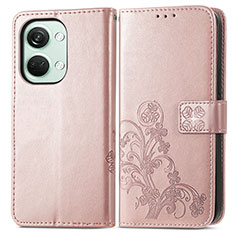 Coque Portefeuille Fleurs Livre Cuir Etui Clapet pour OnePlus Nord 3 5G Or Rose