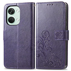 Coque Portefeuille Fleurs Livre Cuir Etui Clapet pour OnePlus Nord 3 5G Violet