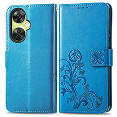 Coque Portefeuille Fleurs Livre Cuir Etui Clapet pour OnePlus Nord CE 3 5G Bleu