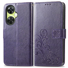 Coque Portefeuille Fleurs Livre Cuir Etui Clapet pour OnePlus Nord CE 3 5G Violet