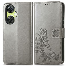 Coque Portefeuille Fleurs Livre Cuir Etui Clapet pour OnePlus Nord CE 3 Lite 5G Gris