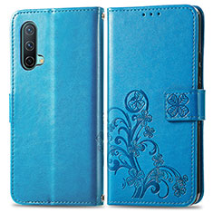 Coque Portefeuille Fleurs Livre Cuir Etui Clapet pour OnePlus Nord CE 5G Bleu