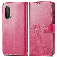 Coque Portefeuille Fleurs Livre Cuir Etui Clapet pour OnePlus Nord CE 5G Rose Rouge