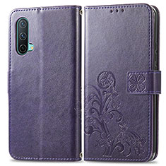 Coque Portefeuille Fleurs Livre Cuir Etui Clapet pour OnePlus Nord CE 5G Violet