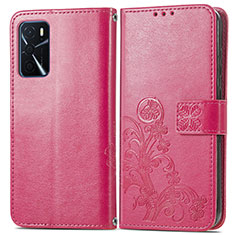 Coque Portefeuille Fleurs Livre Cuir Etui Clapet pour Oppo A16 Rouge