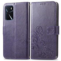 Coque Portefeuille Fleurs Livre Cuir Etui Clapet pour Oppo A16 Violet