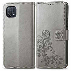 Coque Portefeuille Fleurs Livre Cuir Etui Clapet pour Oppo A16e Gris