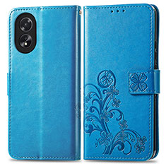 Coque Portefeuille Fleurs Livre Cuir Etui Clapet pour Oppo A18 Bleu