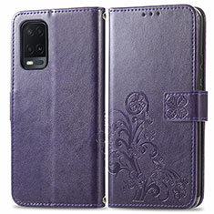 Coque Portefeuille Fleurs Livre Cuir Etui Clapet pour Oppo A54 4G Violet