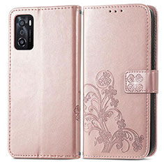 Coque Portefeuille Fleurs Livre Cuir Etui Clapet pour Oppo A55S 5G Rose