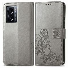 Coque Portefeuille Fleurs Livre Cuir Etui Clapet pour Oppo A57 5G Gris