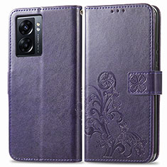 Coque Portefeuille Fleurs Livre Cuir Etui Clapet pour Oppo A57 5G Violet