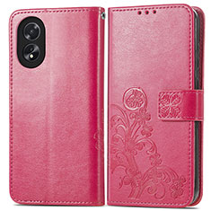 Coque Portefeuille Fleurs Livre Cuir Etui Clapet pour Oppo A58 4G Rose Rouge