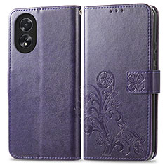 Coque Portefeuille Fleurs Livre Cuir Etui Clapet pour Oppo A58 4G Violet