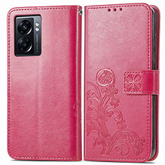 Coque Portefeuille Fleurs Livre Cuir Etui Clapet pour Oppo A77 5G Rouge