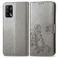 Coque Portefeuille Fleurs Livre Cuir Etui Clapet pour Oppo F19s Gris