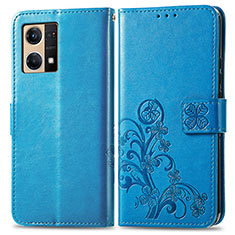 Coque Portefeuille Fleurs Livre Cuir Etui Clapet pour Oppo F21s Pro 4G Bleu