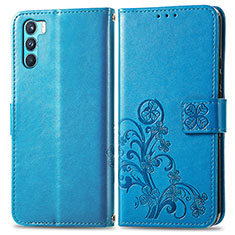 Coque Portefeuille Fleurs Livre Cuir Etui Clapet pour Oppo K9 Pro 5G Bleu