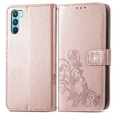 Coque Portefeuille Fleurs Livre Cuir Etui Clapet pour Oppo K9 Pro 5G Rose