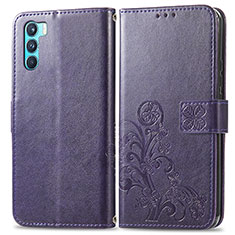 Coque Portefeuille Fleurs Livre Cuir Etui Clapet pour Oppo K9 Pro 5G Violet