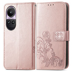 Coque Portefeuille Fleurs Livre Cuir Etui Clapet pour Oppo Reno10 Pro 5G Or Rose