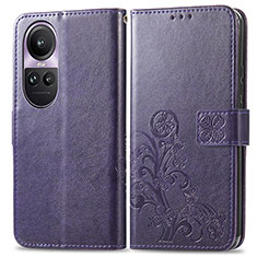 Coque Portefeuille Fleurs Livre Cuir Etui Clapet pour Oppo Reno10 Pro 5G Violet