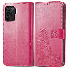 Coque Portefeuille Fleurs Livre Cuir Etui Clapet pour Oppo Reno5 Lite Rouge