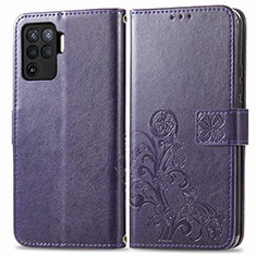 Coque Portefeuille Fleurs Livre Cuir Etui Clapet pour Oppo Reno5 Lite Violet