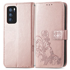 Coque Portefeuille Fleurs Livre Cuir Etui Clapet pour Oppo Reno6 Pro 5G India Rose