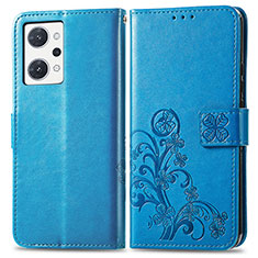 Coque Portefeuille Fleurs Livre Cuir Etui Clapet pour Oppo Reno7 A Bleu