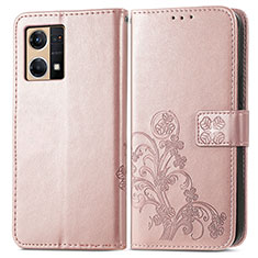 Coque Portefeuille Fleurs Livre Cuir Etui Clapet pour Oppo Reno8 4G Rose