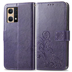 Coque Portefeuille Fleurs Livre Cuir Etui Clapet pour Oppo Reno8 4G Violet