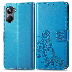 Coque Portefeuille Fleurs Livre Cuir Etui Clapet pour Realme 10 Pro 5G Bleu