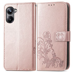 Coque Portefeuille Fleurs Livre Cuir Etui Clapet pour Realme 10 Pro 5G Or Rose