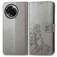 Coque Portefeuille Fleurs Livre Cuir Etui Clapet pour Realme 11 5G Gris