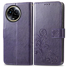 Coque Portefeuille Fleurs Livre Cuir Etui Clapet pour Realme 11 5G Violet