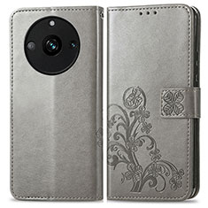 Coque Portefeuille Fleurs Livre Cuir Etui Clapet pour Realme 11 Pro 5G Gris