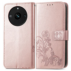 Coque Portefeuille Fleurs Livre Cuir Etui Clapet pour Realme 11 Pro 5G Or Rose