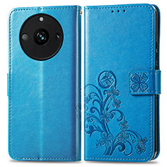 Coque Portefeuille Fleurs Livre Cuir Etui Clapet pour Realme 11 Pro+ Plus 5G Bleu