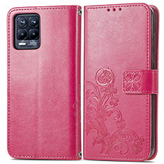 Coque Portefeuille Fleurs Livre Cuir Etui Clapet pour Realme 8 4G Rose Rouge