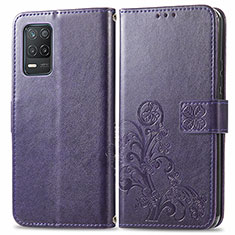 Coque Portefeuille Fleurs Livre Cuir Etui Clapet pour Realme 8 5G Violet