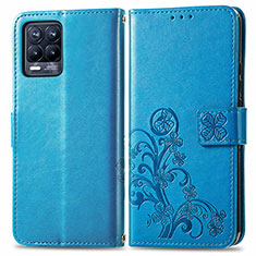 Coque Portefeuille Fleurs Livre Cuir Etui Clapet pour Realme 8 Pro Bleu