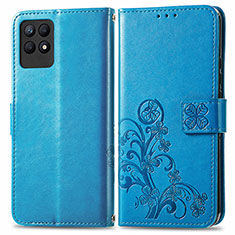 Coque Portefeuille Fleurs Livre Cuir Etui Clapet pour Realme 8i Bleu