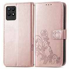 Coque Portefeuille Fleurs Livre Cuir Etui Clapet pour Realme 8i Or Rose