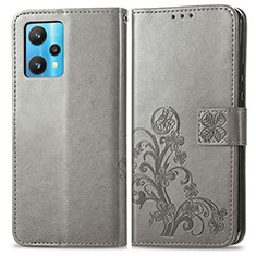 Coque Portefeuille Fleurs Livre Cuir Etui Clapet pour Realme 9 4G Gris